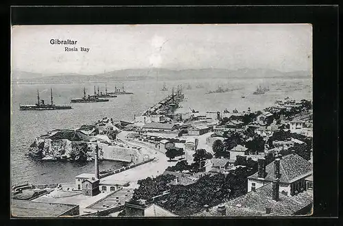 AK Gibraltar, Rosia Bay with ships seen from the town