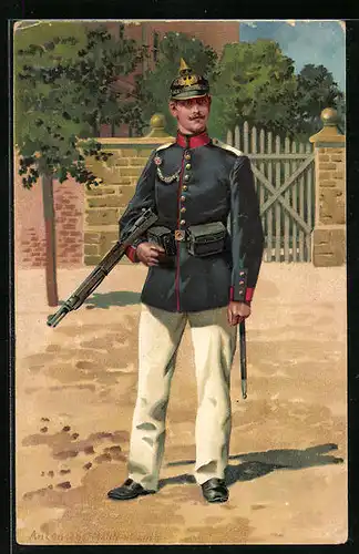 Künstler-AK Anton Hoffmann - München: Infanterist mit Pickelhaube und Gewehr