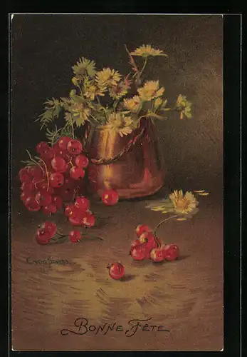 Künstler-AK Clara von Sivers: Stilleben mit Johannisbeeren