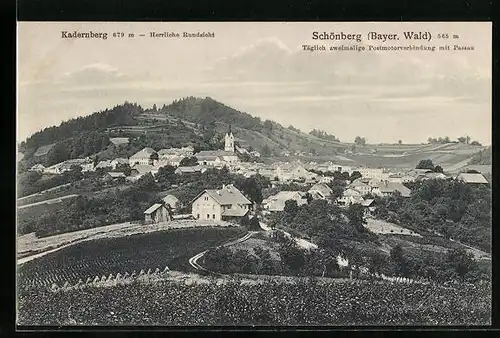 AK Schönberg / Bayer. Wald, Gesamtansicht mit Blick auf den Kadernberg