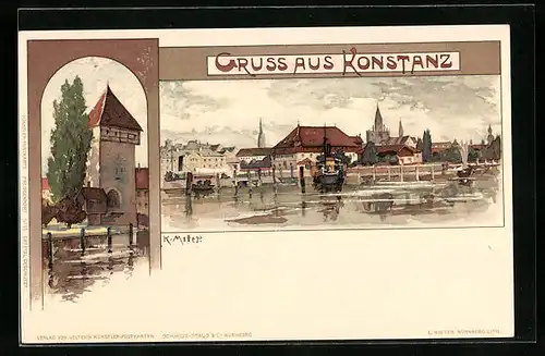 Künstler-AK Karl Mutter: Konstanz / Bodensee, Teilansicht, Turm