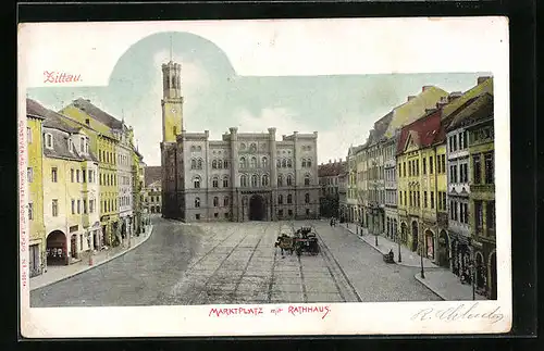 AK Zittau, Marktplatz mit Rathaus