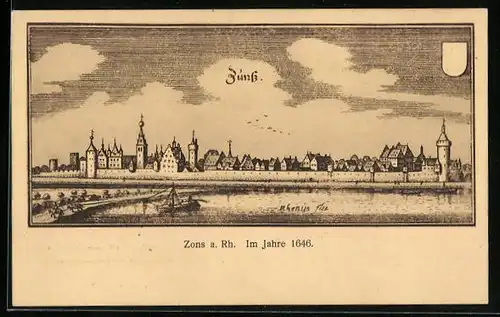 AK Zons a. Rh., Gesamtansicht anno 1646