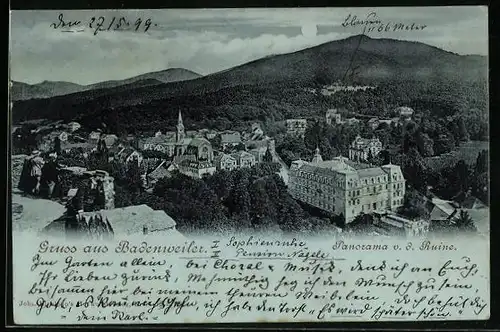 Mondschein-AK Badenweiler, Panoramablick von der Ruine gesehen