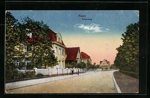 AK Posen / Poznan, Strasse Kaiserring mit Bäumen