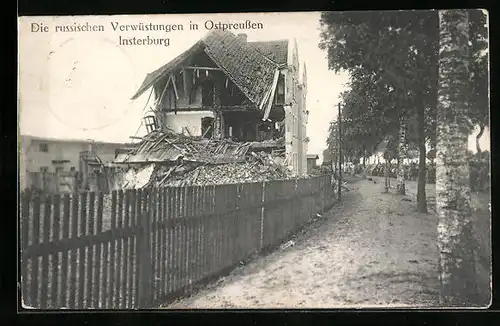 AK Insterburg, Russische Verwüstungen, zerstörtes Haus