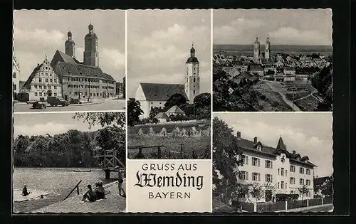 AK Wemding / Bayern, Panorama, Schwimmbad und Kirche