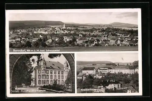 AK Bonndorf / bad. Schwarzwald, Panorama, Kunsthandwerkschule & Krankenhaus