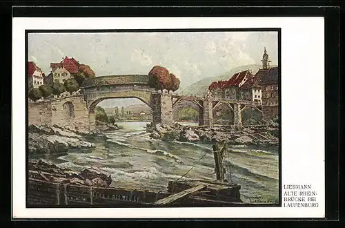 Künstler-AK Laufenburg, Alte Rheinbrücke