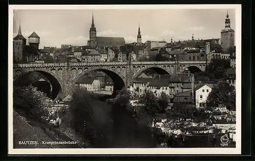 AK Bautzen, Panorama mit Kronprinzenbrücke