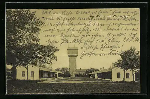 AK Lager Lechfeld, Lager-Partie mit Wasserturm