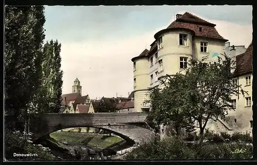 AK Donauwörth, Ortspartie mit Brücke