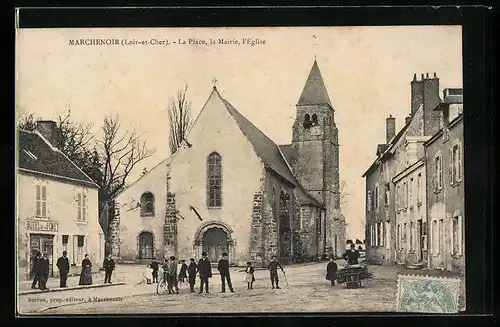 AK Marchenoir, La Place, la Mairie, l`Eglise