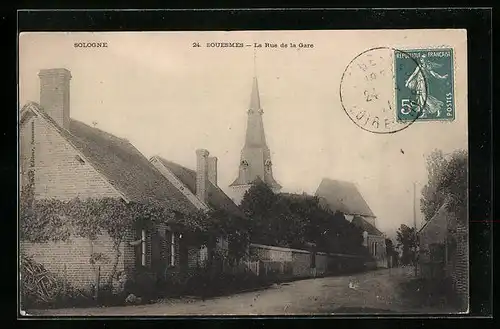 AK Souesmes, La Rue de la Gare, Strassenpartie