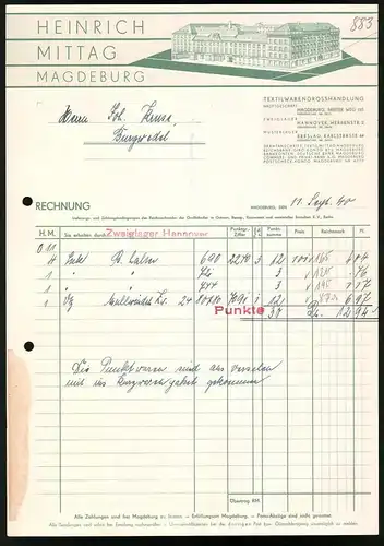 Rechnung Magdeburg 1940, Heinrich Mittiag, Textilwarengrosshandlung, Blick auf das Werk