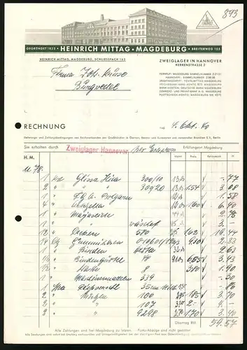 Rechnung Magdeburg 1940, Heinrich Mittag, Textilwarengrosshandlung, Werksansicht