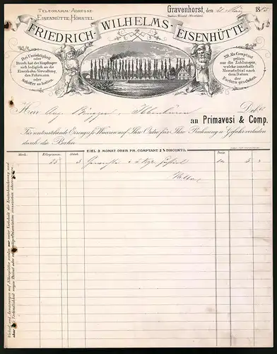 Rechnung Gravenhorst 1885, Friedrich-Wilhelm Eisenhütte, Zwerge als Bergleute, Blick auf die Eisenhütte