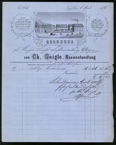 Rechnung Nagold 1876, Saamenhandlung Ch. Geigle, Ansicht der Werksgebäude