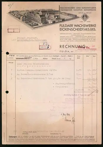 Rechnung Fulda 1948, Fuldaer Wachswerke Eickenscheid Akt.-Ges., Werksansicht