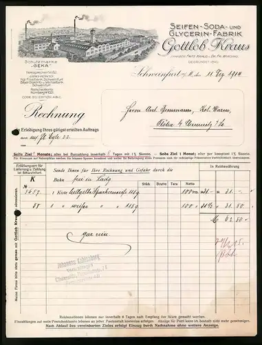 Rechnung Schweinfurt 1914, Seifen-Soda und Glycerin-Fabrik Gottlob Kraus, Werksansicht