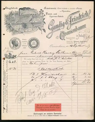 Rechnung Oranienbaum i. Anhalt 1907, Tabak- und Cigarren-Fabrik Gaudng & Friedrich, Werksansicht