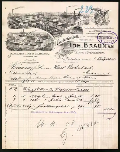 Rechnung Pfeddersheim 1908, Conservenfarbik Joh. Braun A.G. Werksansichten