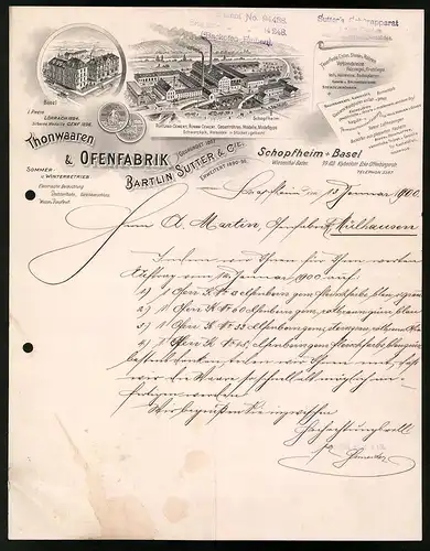 Rechnung Schopfheim 1900, Thonwaaren & Wofenfabrik Bartlin Sutter & Cie., Werksansichten