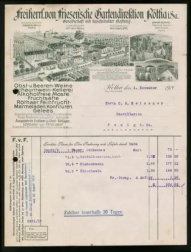 Rechnung Rötha i. Sa. 1917, Weinkellerei Freiherrl. von friesen`sche Gartendirektion, Werksansicht