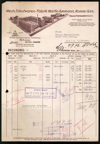Rechnung Tailfingen 1942, Mech. Trikotwaren-Fabrik Martin Ammann, Blick auf das Werk