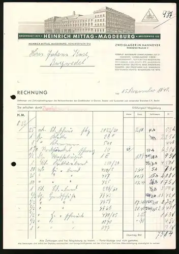 Rechnung Magdeburg 1940, Textilgrosswarenhandlung Heinrich Mittag, Blick auf das Werk