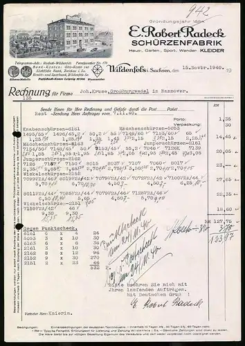 Rechnung Wildenfeld i. Sa. 1940, Schürzenfabrik E. Robert Radeck, Blick auf das Werk