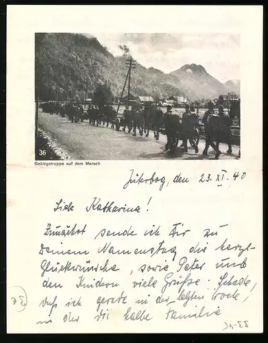 Briefkopf 1940, Gebirgstruppe auf dem Marsch