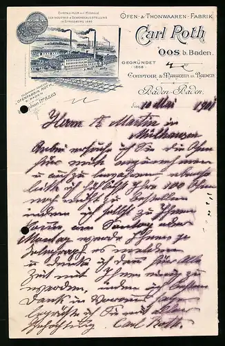 Rechnung Baden-Baden 1900, Ofen & Thonwaaren Fabrik Carl Roth, Blick auf die Fabrik
