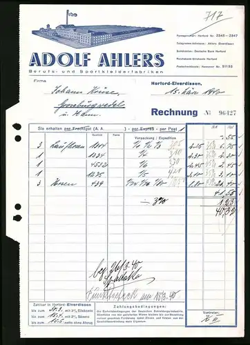 Rechnung Herford-Elverdissen 1940, Berufs- und Sportkleiderfabriken Adolf Ahlers, Werksansicht