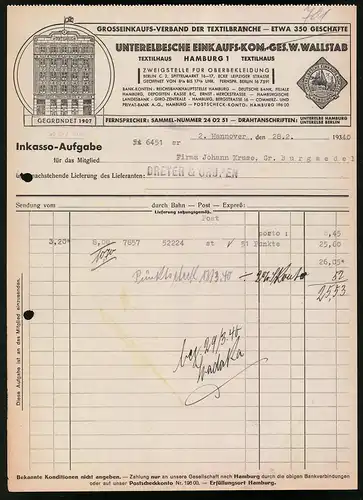 Rechnung Hannover 1940, Unterelbsche Einkaufs-Kom.-Ges. W. Wallstab, Blick auf das Textilhaus