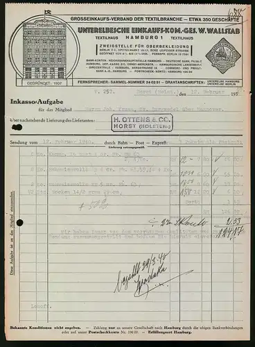 Rechnung Horst / Holst. 1940, Unterelbsche Einkaufs-Kom.-Ges. W. Wallstab, Marke und Textilhaus