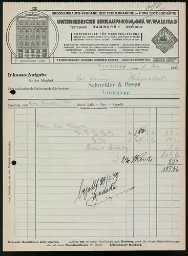 Rechnung Hannover 1940, Unterelbsche Einkaufs-Kom.-Ges. W. Wallstab, Ansicht des Textilhaus