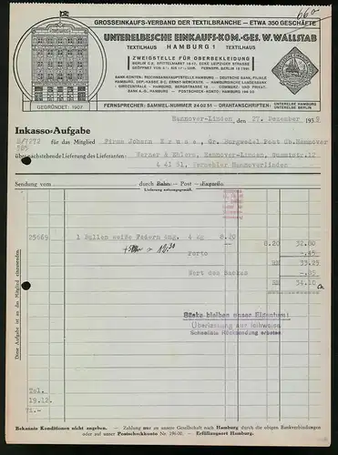 Rechnung Hannover-Linden 1939, Unterelbsche Einkaufs-Kom.-Ges. W. Wallstab, Frontansicht