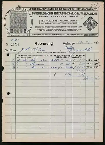 Rechnung Hamburg 1939, Unterelbsche Einkaufs-Kom.-Ges. W. Wallstab, Blick auf das Textilhaus