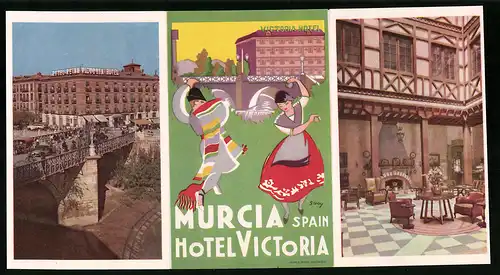Vertreterkarte Murcia, Hotel Victoria, Anfahrtkarte, Innenansichten und Blick auf das Hotel