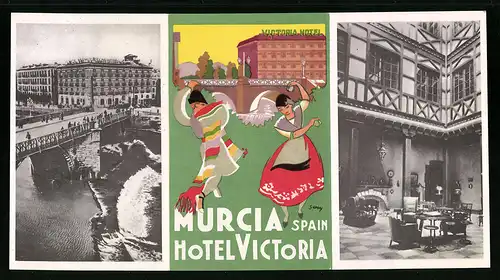 Vertreterkarte Murcia, Hotel Victoria, Innenansichten, Blick auf das Hotel, Anfahrstkarte