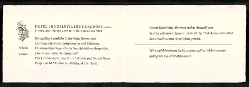 Vertreterkarte Köln, Hotel Jungbluth, Anfahrtskarte, Blick auf das Hotel