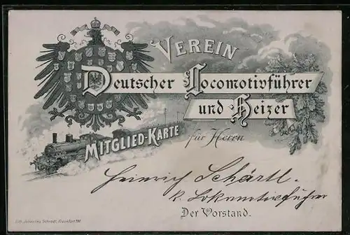 Vertreterkarte Verein Deutscher Locomotivführer und Heizer, Mitglied-Karte