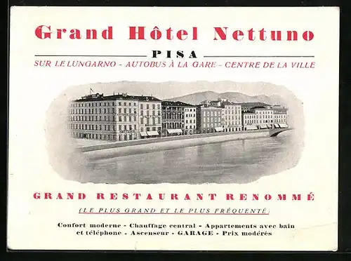 Vertreterkarte Pisa, Grand Hotel Nettuno, Blick auf das Hotel