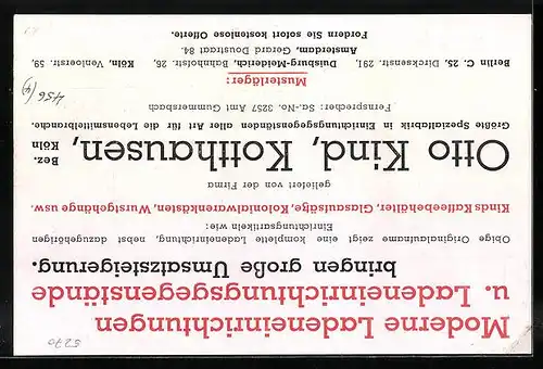 Vertreterkarte Kotthausen, Moderne Landeneinrichtung und Ladeneinrichtungsgegenstände Otto Kind