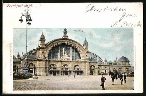 AK Frankfurt a. Main, Reiter vor dem Bahnhof