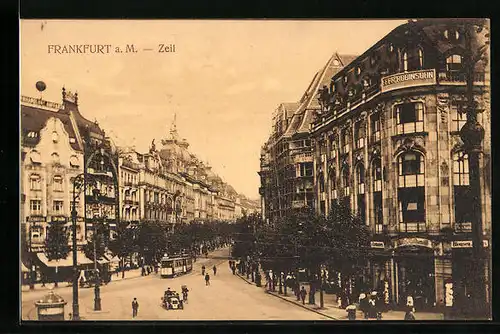AK Frankfurt am Main, Strassenbahn am Zeil