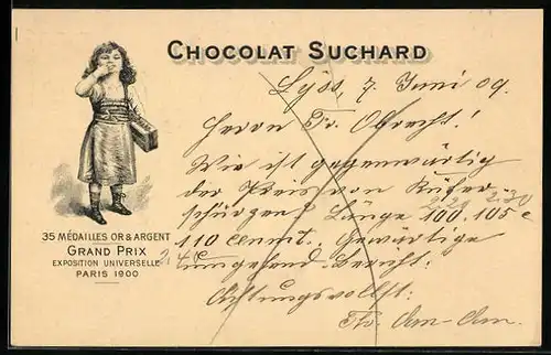AK Chocolat Suchard, Kleines Mädchen mit Schachtel Schokolade