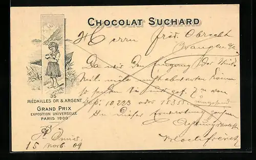 AK Chocolat Suchard, Mädchen mit Schokolade am Ufer