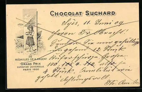 AK Chocolat Suchard, Mädchen mit Schokolade am Ufer